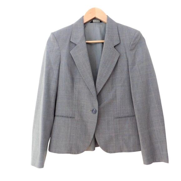 Glen Plaid Womens Blazer Suit Jacket Blue Windowpane lined Size 6 - Picture 1 of 6